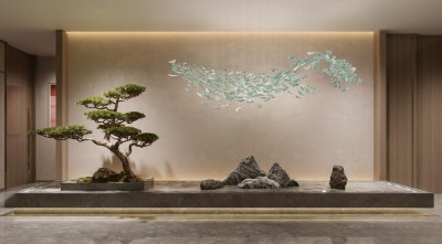 新中式酒店过道水景小品3D模型下载